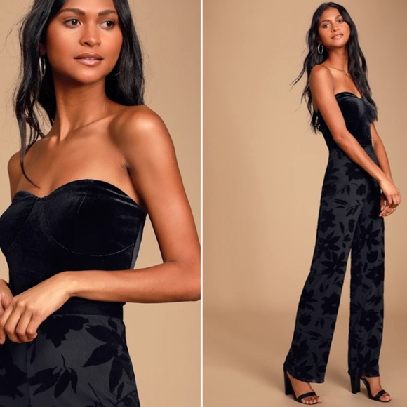 LULU's Sexy Chic Elegant Wedding Velvet Floral Sophisitcated Jumpsuit Pantsuit - Picture 5 of 8